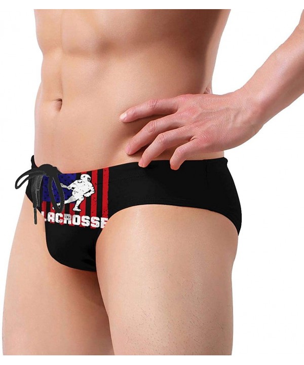 Lacrosse USA Flag Mens Bikini Swimsuit Funny Bathing Suit with Drawstring - C719E7GOH37 $23.24-Briefs