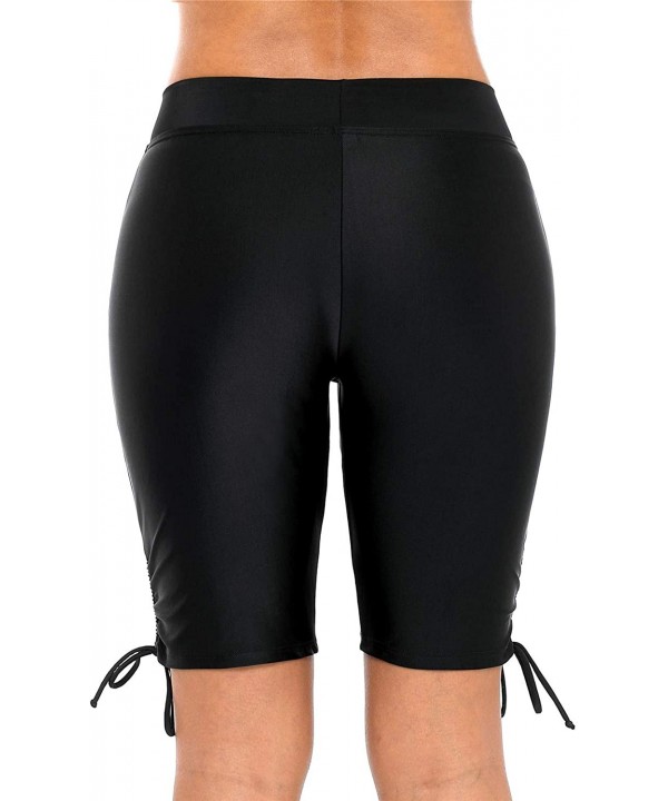 High Waisted Long Swim Shorts for Women UPF 50+ Swim Leggings Black Swim Capri Pants - Black Tie Side - CZ18KD3XNNH $17.56-Ta...