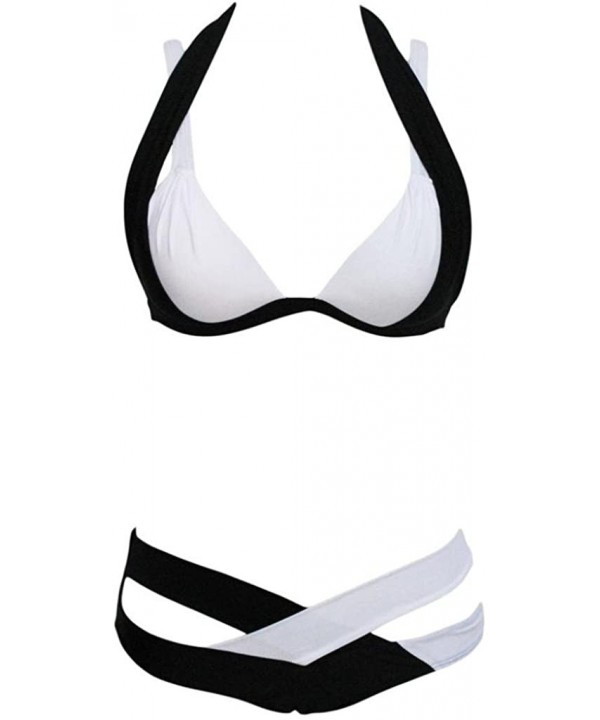 Women Swimsuit Swimwear Swim Casual Beachwear Print Bandage Swimsuit Bikini Bikini - Black - CT189S5E8OU $16.05-Sets