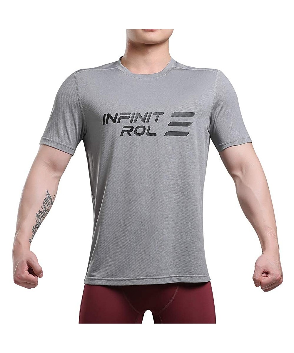 Men's Shirts Short Sleeve Logo T UPF 50+ Athletic Workout Top - Light Gray - CL18QWHMD3L $8.65-Rash Guards