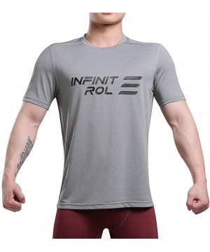 Men's Shirts Short Sleeve Logo T UPF 50+ Athletic Workout Top - Light Gray - CL18QWHMD3L $8.65-Rash Guards