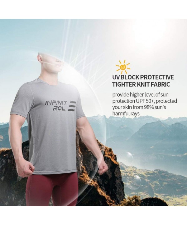 Men's Shirts Short Sleeve Logo T UPF 50+ Athletic Workout Top - Light Gray - CL18QWHMD3L $8.65-Rash Guards