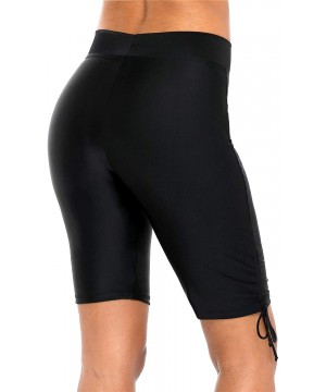 High Waisted Long Swim Shorts for Women UPF 50+ Swim Leggings Black Swim Capri Pants - Black Tie Side - CZ18KD3XNNH $17.56-Ta...