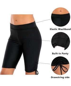 High Waisted Long Swim Shorts for Women UPF 50+ Swim Leggings Black Swim Capri Pants - Black Tie Side - CZ18KD3XNNH $17.56-Ta...