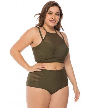 Women's Plus Size Bikini Set Floral Print High Waisted Swimsuit Tummy Control 2 Pieces Bathing Suit - Green - CJ19C5U0OQH $40...