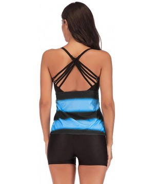 Swimsuit Womens Two Piece Bathing Suit Color Block Tankini Bikini Set Swimwear with Swim Boy Shorts - Blue - CE196272E66 $16....