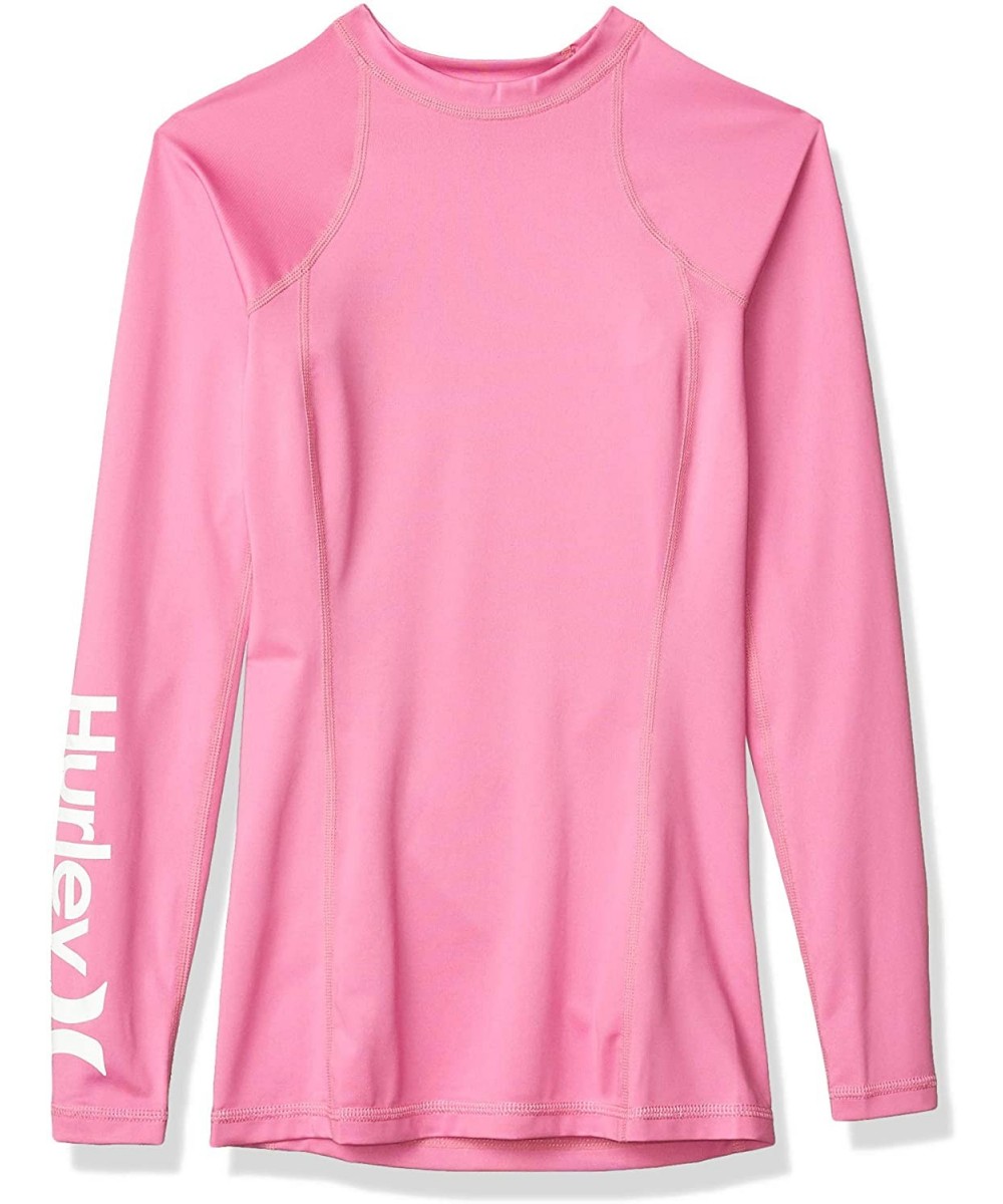 Women's One & Only Long Sleeve Fitted Rashguard SPF Protection Shirt - China Rose/White - C018WHYCOG3 $39.95-Rash Guards