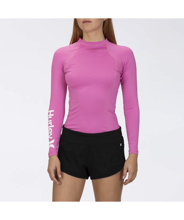 Women's One & Only Long Sleeve Fitted Rashguard SPF Protection Shirt - China Rose/White - C018WHYCOG3 $39.95-Rash Guards