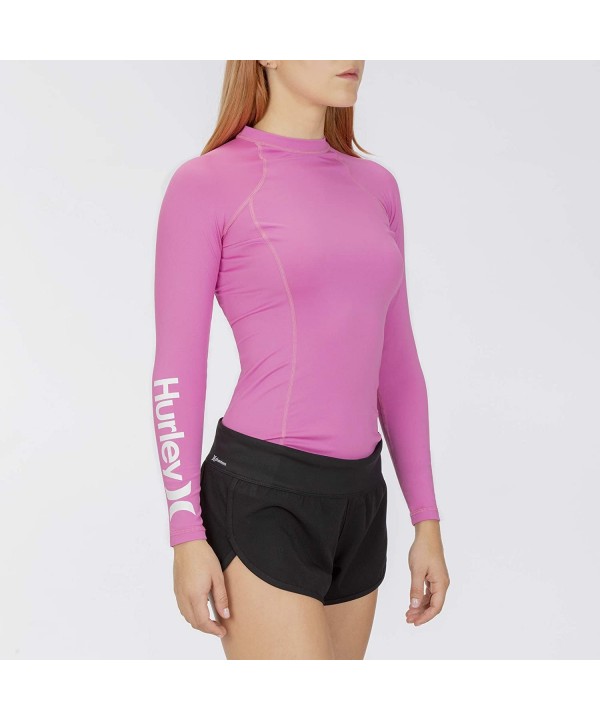 Women's One & Only Long Sleeve Fitted Rashguard SPF Protection Shirt - China Rose/White - C018WHYCOG3 $39.95-Rash Guards