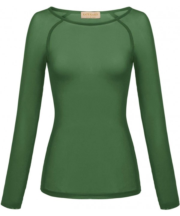 Women's Basic Long Sleeves Mesh Sheer Tops - Green - CU18ATKI3G8 $16.58-Cover-Ups