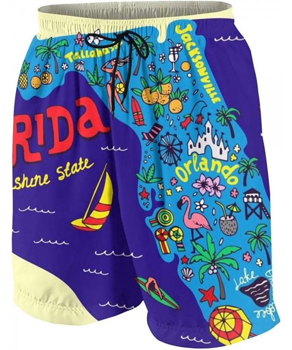 Men's Beach Shorts Cartoon Map of Florida State. Travel and Attractions. Swim Trunks - Style01 - CL1908G09SI $31.16-Board Shorts