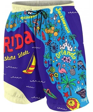 Men's Beach Shorts Cartoon Map of Florida State. Travel and Attractions. Swim Trunks - Style01 - CL1908G09SI $31.16-Board Shorts