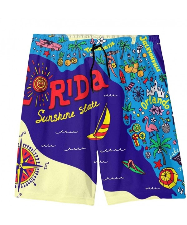 Men's Beach Shorts Cartoon Map of Florida State. Travel and Attractions. Swim Trunks - Style01 - CL1908G09SI $31.16-Board Shorts