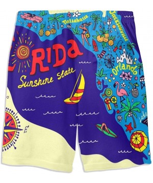 Men's Beach Shorts Cartoon Map of Florida State. Travel and Attractions. Swim Trunks - Style01 - CL1908G09SI $31.16-Board Shorts