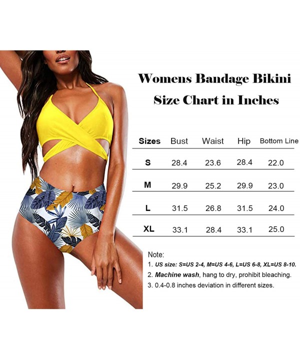 Women's Bandage Bikini Swimsuit Sexy Halter Cross Wrap High Waisted Push Up Print Two Piece Bathing Suit Yellow Printed - CS1...