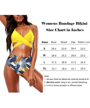 Women's Bandage Bikini Swimsuit Sexy Halter Cross Wrap High Waisted Push Up Print Two Piece Bathing Suit Yellow Printed - CS1...