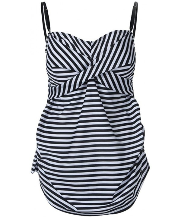 Maternity Tankini- Two Piece Strapless Stripe Bikini Long Hem Beach Padded Bathing Suits Womens Swimsuits - Black - CR18MG9CZ...