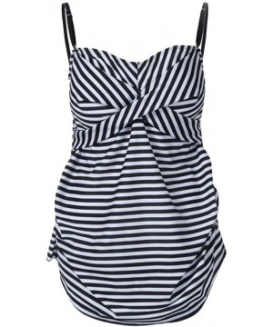 Maternity Tankini- Two Piece Strapless Stripe Bikini Long Hem Beach Padded Bathing Suits Womens Swimsuits - Black - CR18MG9CZ...