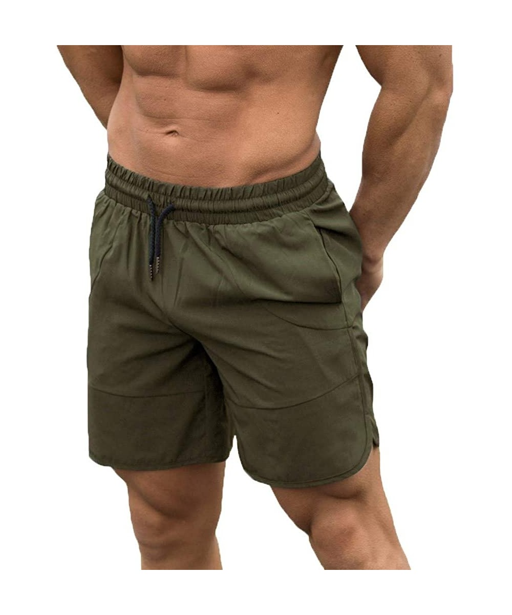 Men's Workout Running Shorts Elastic Waist Quick Dry Gym Athletic Jogger Short Pants with Pockets - Army Green - CY194K6G9TZ ...