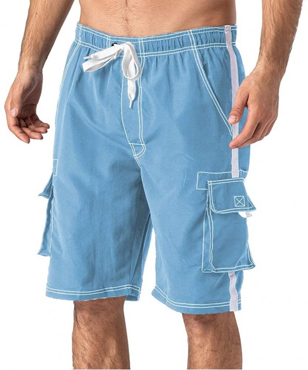 Men's Swimtrunks Quick Dry Mesh Lining Beach Swimsuit Shorts with 4 Pockets - Light Blue - C21943WM2QU $13.07-Trunks