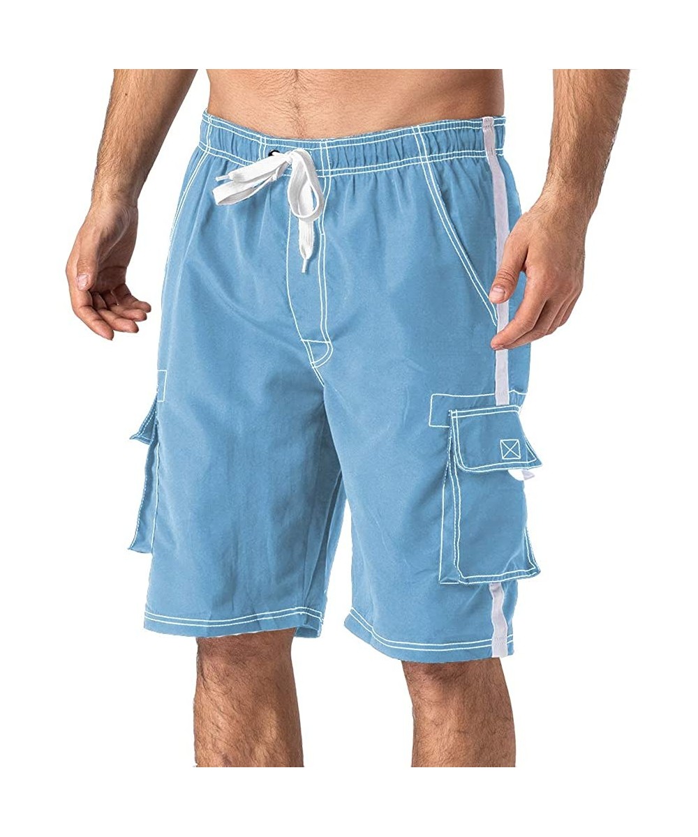 Men's Swimtrunks Quick Dry Mesh Lining Beach Swimsuit Shorts with 4 Pockets - Light Blue - C21943WM2QU $13.07-Trunks