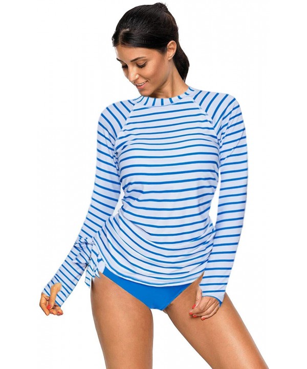 Womens Long Sleeve Rashguard Shirt Color Block Print Tankini Swimsuit - Stripes-blue - CI18TH927R9 $21.56-Tankinis