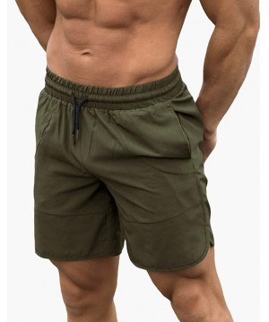 Men's Workout Running Shorts Elastic Waist Quick Dry Gym Athletic Jogger Short Pants with Pockets - Army Green - CY194K6G9TZ ...