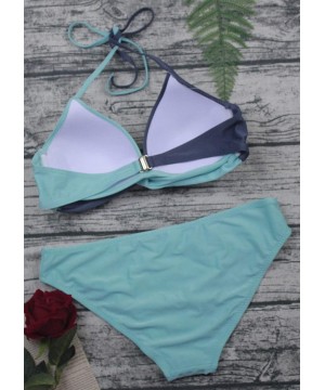 Women Padded Push up Bikini Set Halter Two Piece Cross Top Swimsuit Patchwork Bathing Suit Monokini - Blue - CW18GMRGG0C $17....