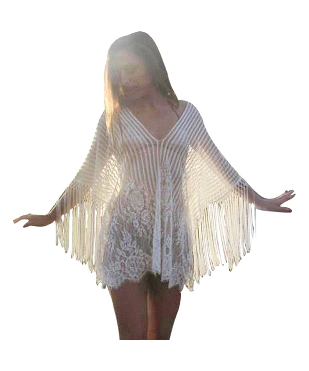 Swimsuit for Women Top Sexy Women Bathing Bikini Swimsuit Swimwear Chiffon Sunscreen Blouse Beach Cover Up White C - CX18OM6Y...