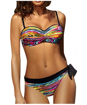 Women Two Piece Sexy Print Color Sets Plus Size Beachwear Swimsuit Bikini - Yellow - C5190RMXADT $18.64-Sets