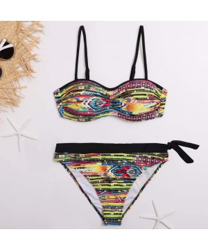 Women Two Piece Sexy Print Color Sets Plus Size Beachwear Swimsuit Bikini - Yellow - C5190RMXADT $18.64-Sets