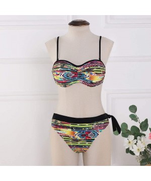 Women Two Piece Sexy Print Color Sets Plus Size Beachwear Swimsuit Bikini - Yellow - C5190RMXADT $18.64-Sets