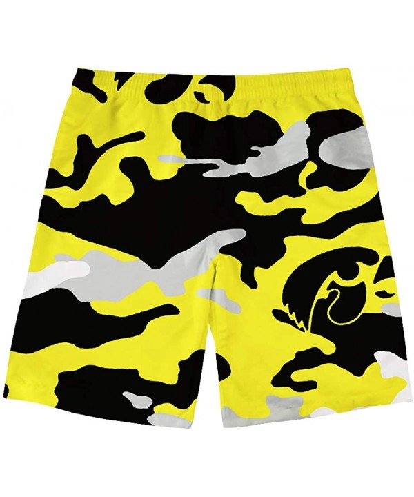 Mens World Map Swim Trunks Quick Dry Summer Surf Beach Shorts with Pocket Drawstring - Yellow and White Camouflage - CJ18QKK5...