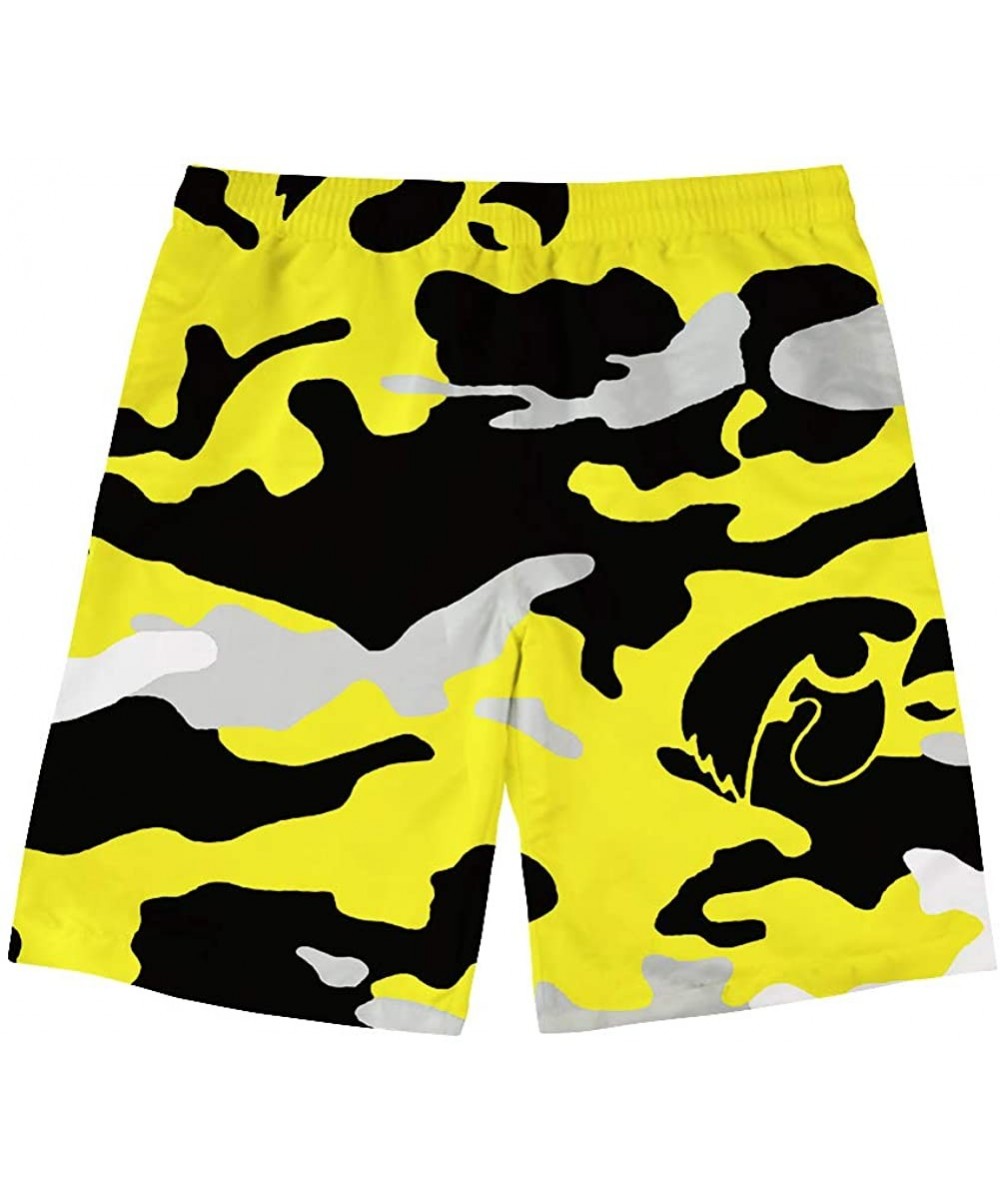 Mens World Map Swim Trunks Quick Dry Summer Surf Beach Shorts with Pocket Drawstring - Yellow and White Camouflage - CJ18QKK5...