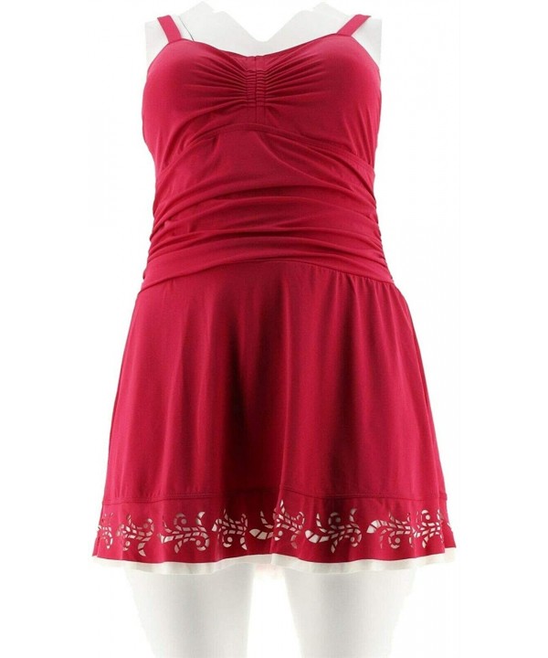 Beach Ruched Swim Dress Laser Cut Hem A303945 - Raspberry - C518T0OE38D $32.38-One-Pieces