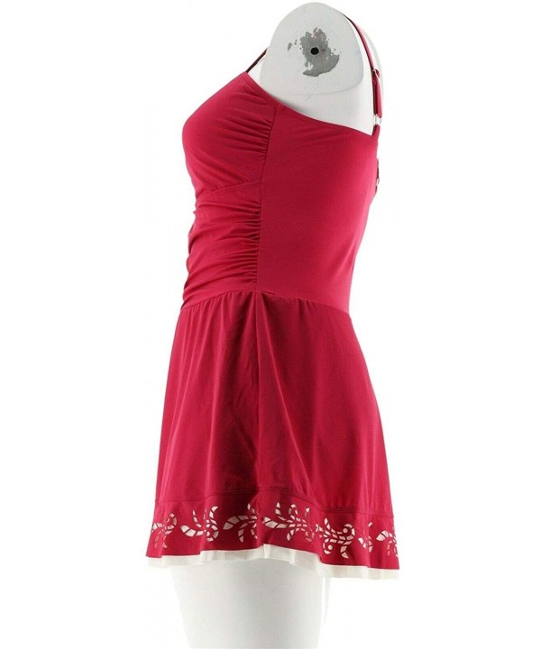 Beach Ruched Swim Dress Laser Cut Hem A303945 - Raspberry - C518T0OE38D $32.38-One-Pieces