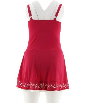 Beach Ruched Swim Dress Laser Cut Hem A303945 - Raspberry - C518T0OE38D $32.38-One-Pieces