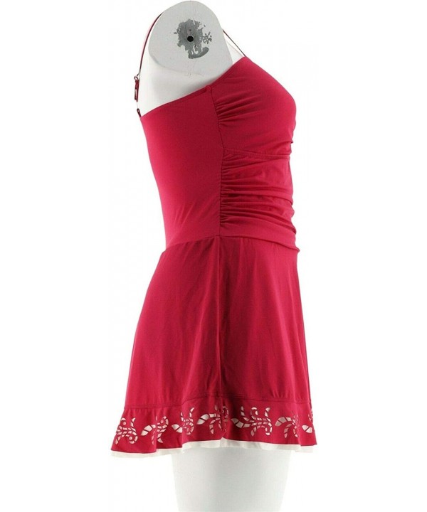 Beach Ruched Swim Dress Laser Cut Hem A303945 - Raspberry - C518T0OE38D $32.38-One-Pieces