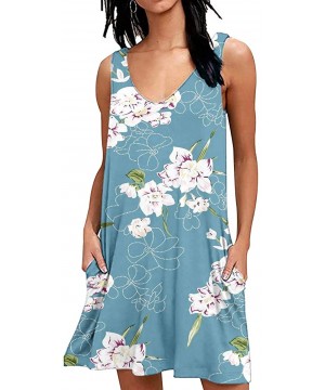 Women's Summer Casual T Shirt Dresses Beach Cover up Plain Tank Dress with Pockets - Floral Light Blue - CE1900MZRTO $22.22-C...