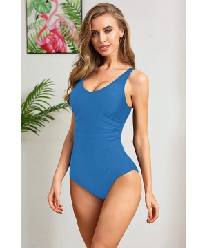 Women's One Piece Swimsuit Tummy Control Padded Athletic Training Swimwear V Neck Slimming Bathing Suit Plus Size - Sky Blue ...