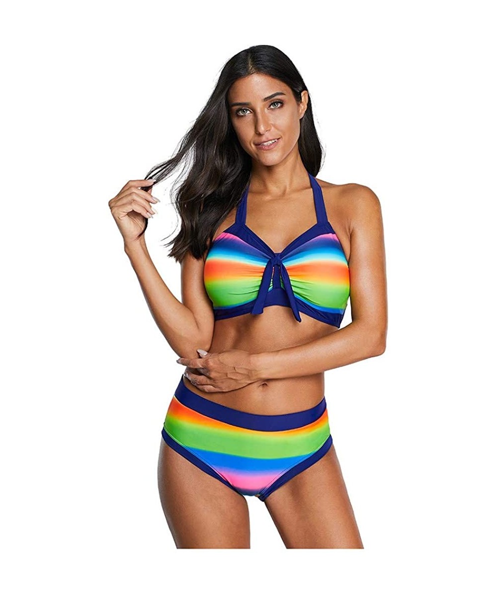 Women 2 Piece Racerback Bathing Suit Push-up Beach Swimsuit Bikini Set Two Piece Swimwear - 01 Multicolor - CO1953Q7K6D $21.5...