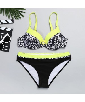 Swimwear for Womens- Summer Beach Padded Push-up Bra Set Bathing Suit Beachwear Tankini Bikini - Yellow3 - C118O2HOX8U $13.51...