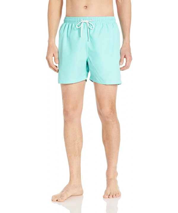 Men's 4.5" Inseam Tropical Hawaiian Print Swim Trunk - Aqua - CS18INLZUL8 $19.88-Trunks