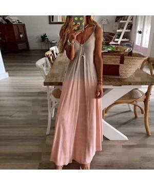 Women Sleeveless Dresses Casual Sexy Sunflower Printed Summer Beach Holiday Maxi Dress for Women Sundress X 6 Pink - CX199AN2...