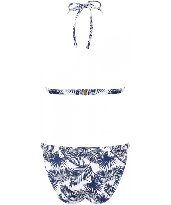 Women's Triangle Bikini Set Swimsuit String Print Two Piece Halter Top Bathing Suit - Leaf-3 - CN18U6DN0TS $23.10-Sets