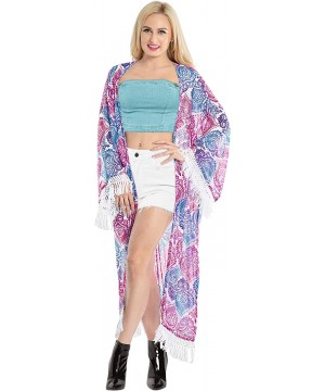 Women's Flowy Kimono Cardigan Coverup Open Front Maxi Dress Solid Plain - Pink_y268 - CH18NIMLEA7 $27.22-Cover-Ups