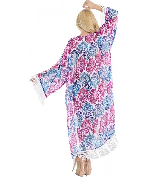 Women's Flowy Kimono Cardigan Coverup Open Front Maxi Dress Solid Plain - Pink_y268 - CH18NIMLEA7 $27.22-Cover-Ups