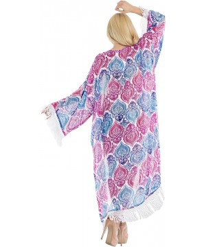 Women's Flowy Kimono Cardigan Coverup Open Front Maxi Dress Solid Plain - Pink_y268 - CH18NIMLEA7 $27.22-Cover-Ups