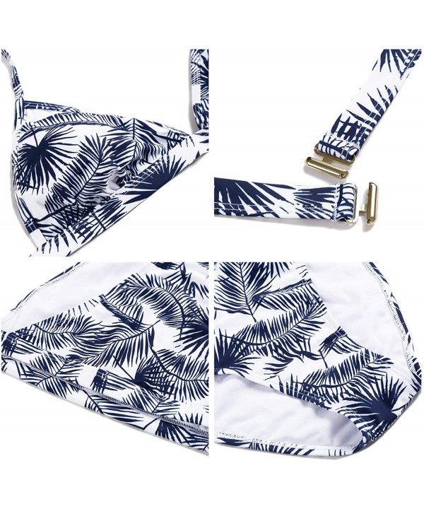 Women's Triangle Bikini Set Swimsuit String Print Two Piece Halter Top Bathing Suit - Leaf-3 - CN18U6DN0TS $23.10-Sets