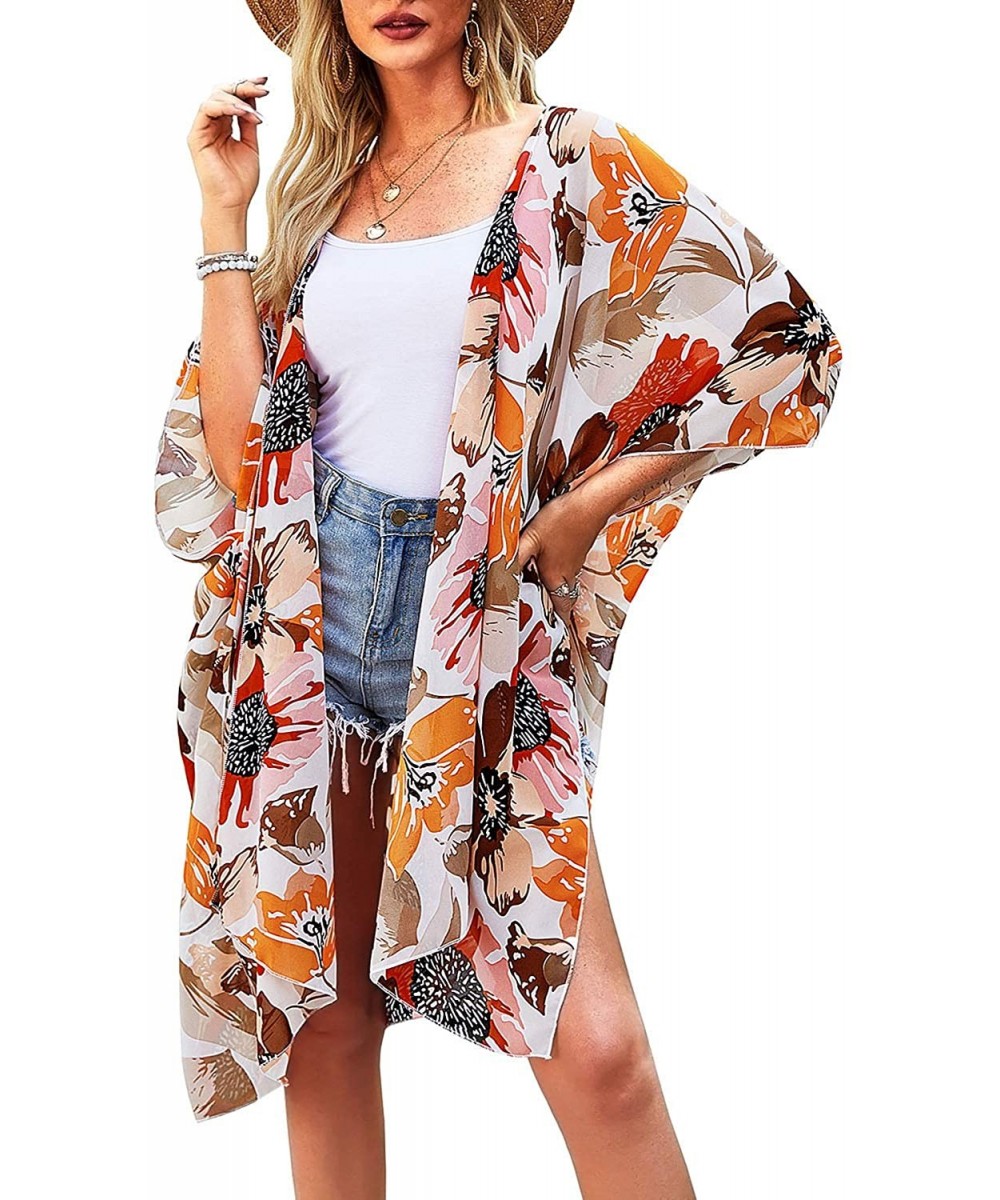 Women's Sheer Chiffon Floral Print Kimono Casual Loose Open Front Cardigan Blouse Tops Cover Up - A0 M-1 - CY18SSAYQCW $11.98...